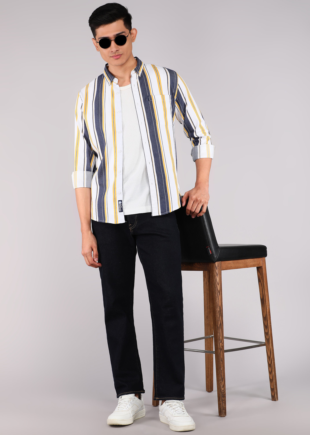 Image of PROVOGUE Men Striped Casual Multicolor Shirt