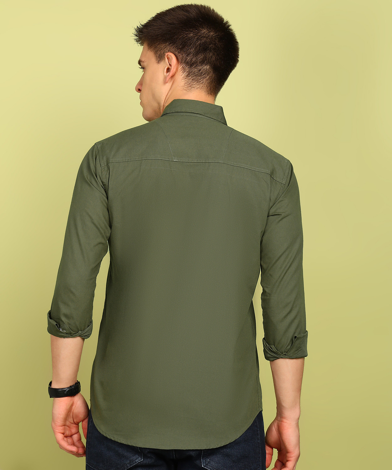 Image of FUBAR Men Solid Formal Dark Green Shirt