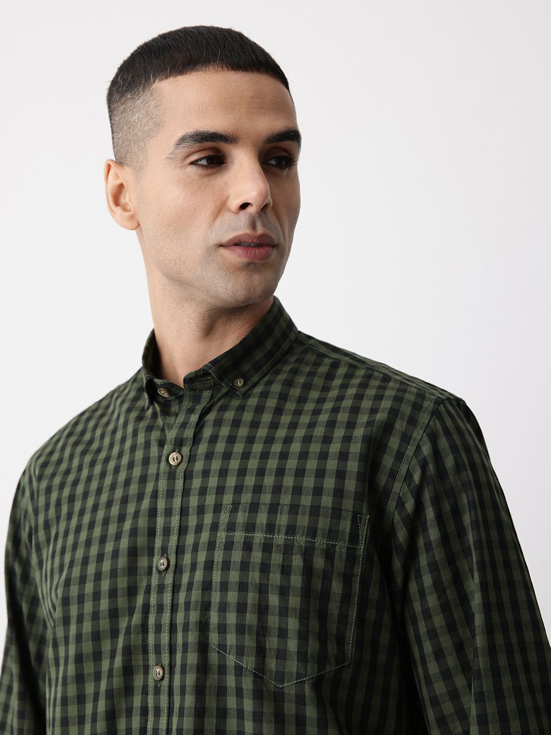 Image of Mast & Harbour Men Checkered Casual Green Shirt