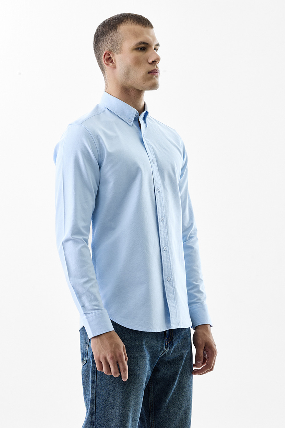 Image of Snitch Men Solid Casual Light Blue Shirt