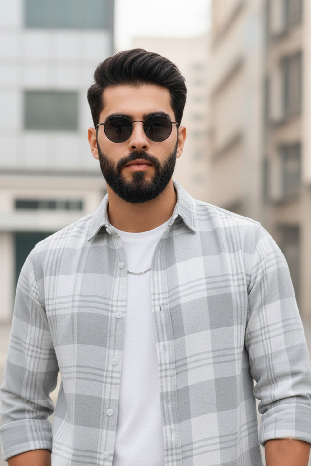 Image of S-LINE Men Checkered Casual Grey Shirt