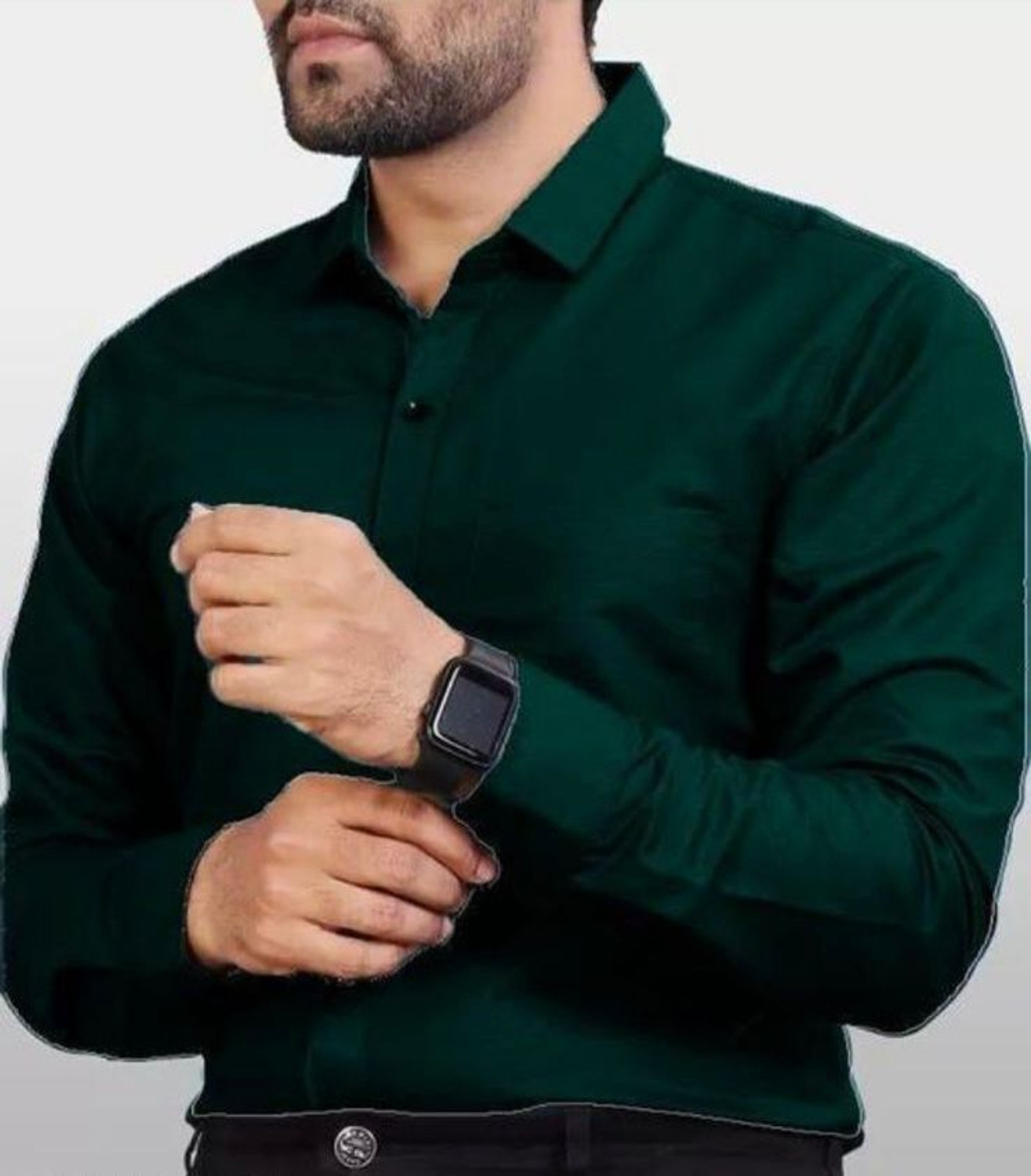 Image of Kalawatia fashion Men Solid Casual Dark Green Shirt