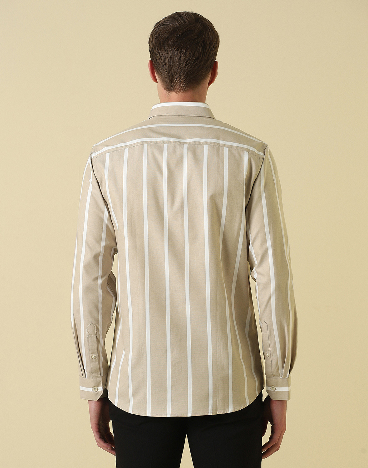 Image of Allen Solly Men Striped Casual Beige Shirt