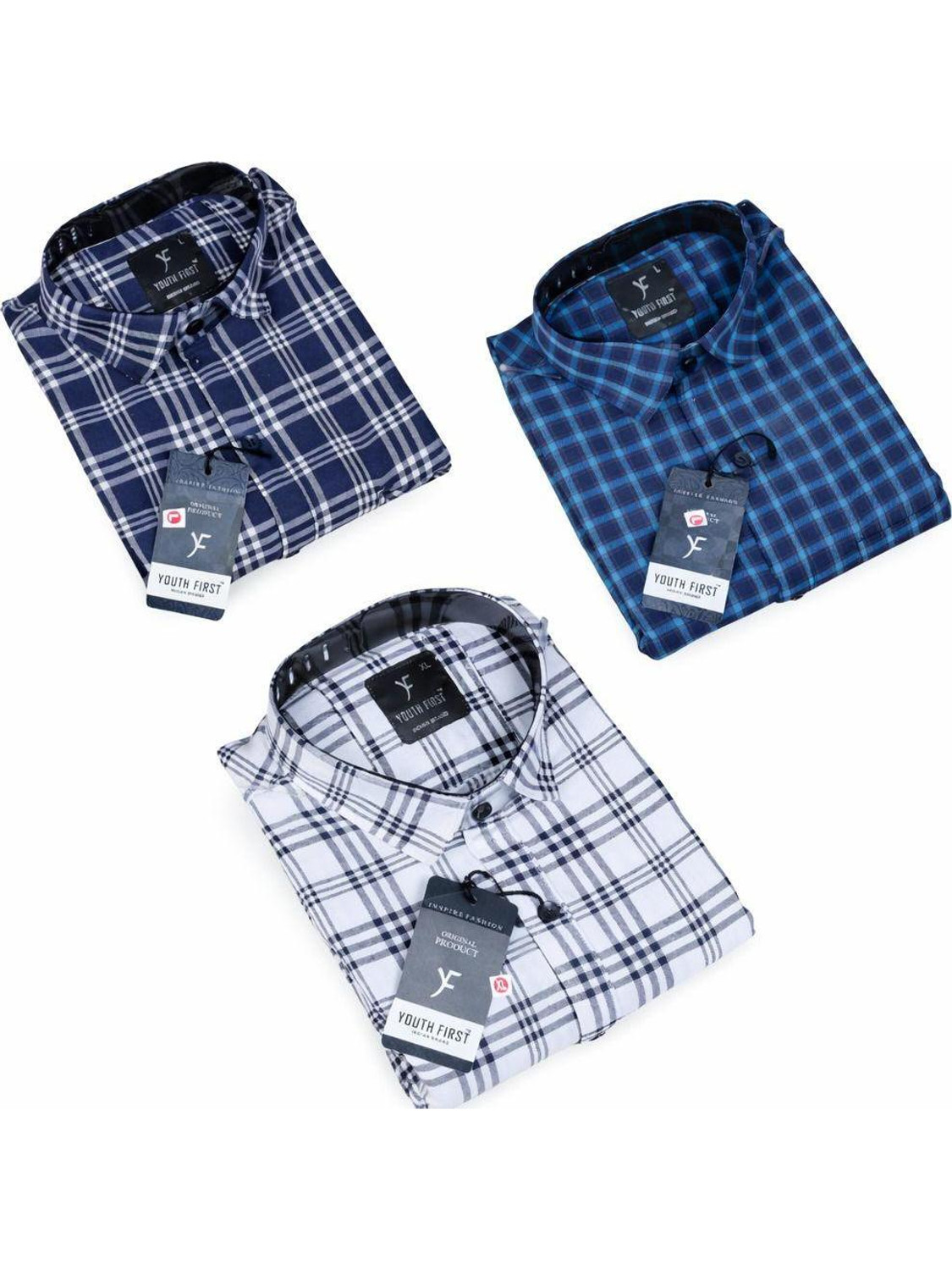 Image of Flipkart SmartBuy Men Regular Fit Checkered Spread Collar Casual Shirt (Pack of 3)