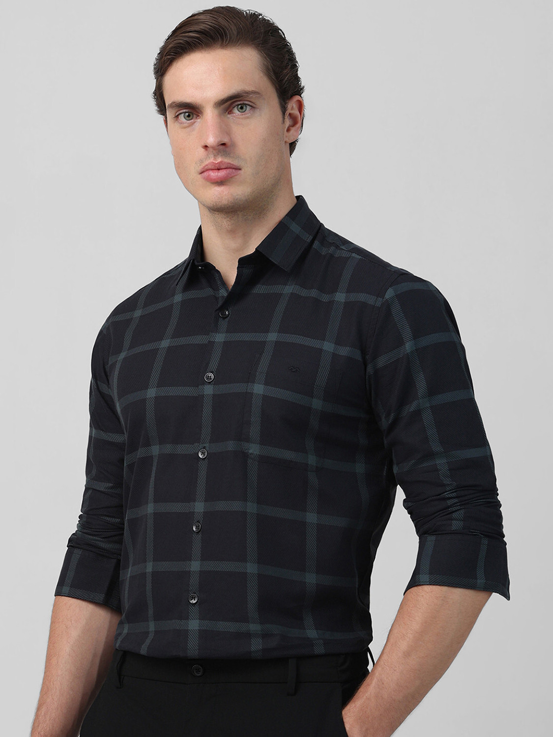 Image of MUFTI Men Checkered Casual Black, Brown Shirt