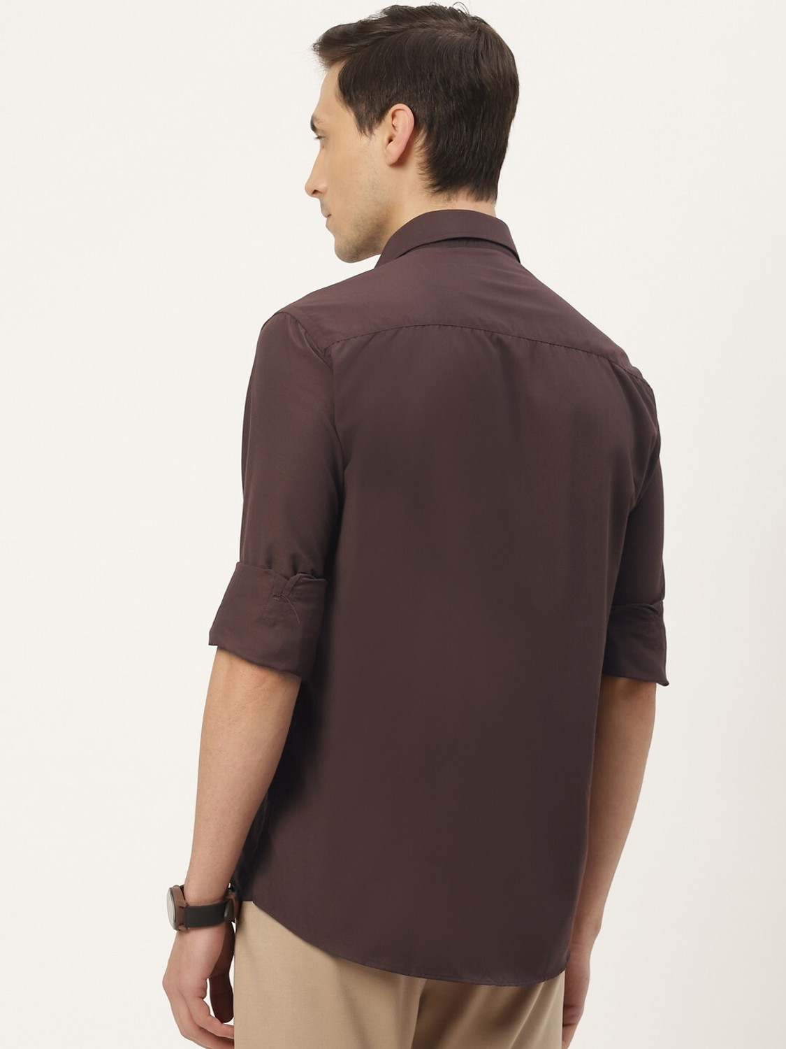 Image of English Navy Men Solid Casual Brown Shirt