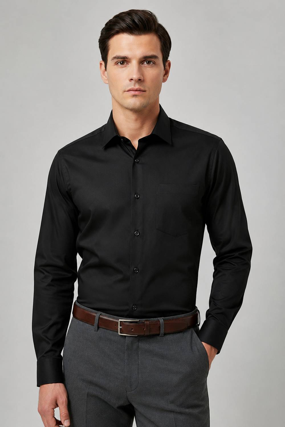 AntlersGuild Men Solid Formal Black Shirt