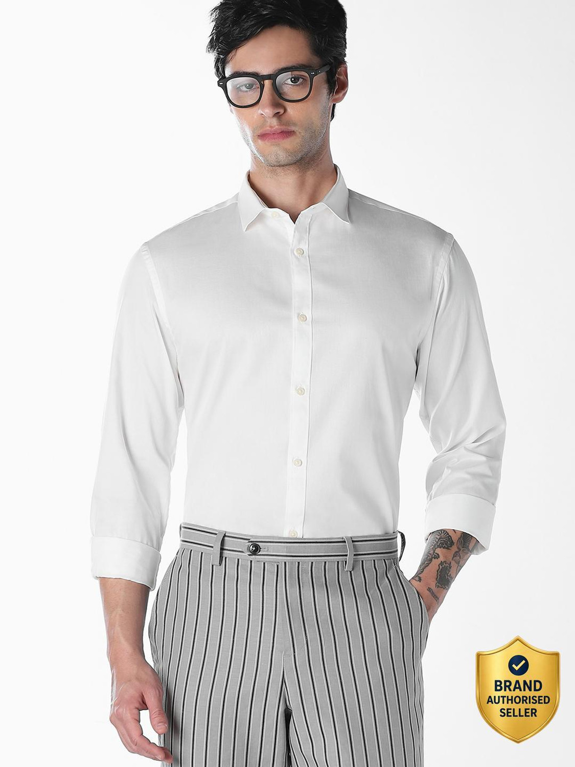 Image of JACK & JONES Men Solid Formal White Shirt