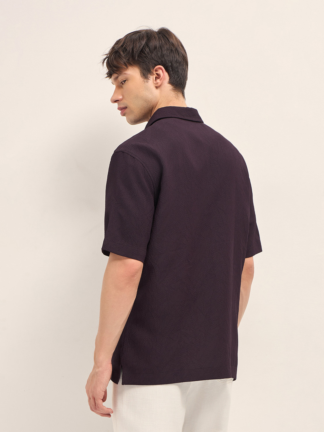 Image of THE BEAR HOUSE Men Self Design Casual Maroon Shirt