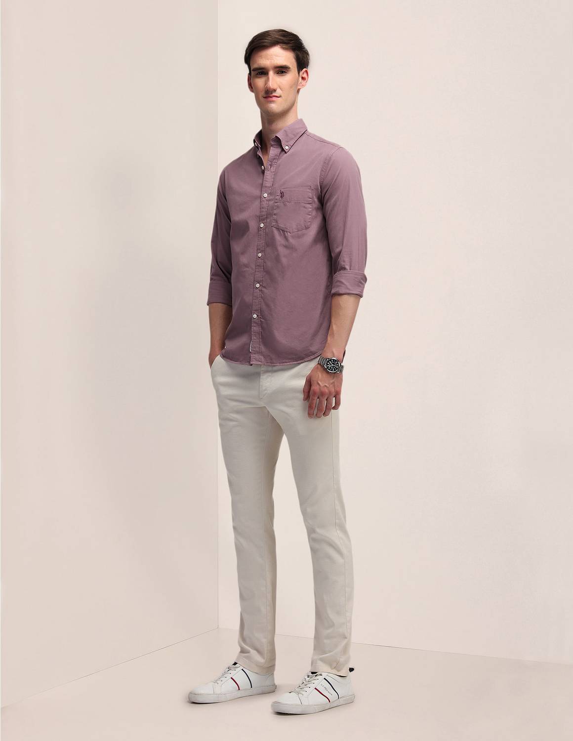 U.S. POLO ASSN. Men Solid Casual Pink Shirt - Image 3