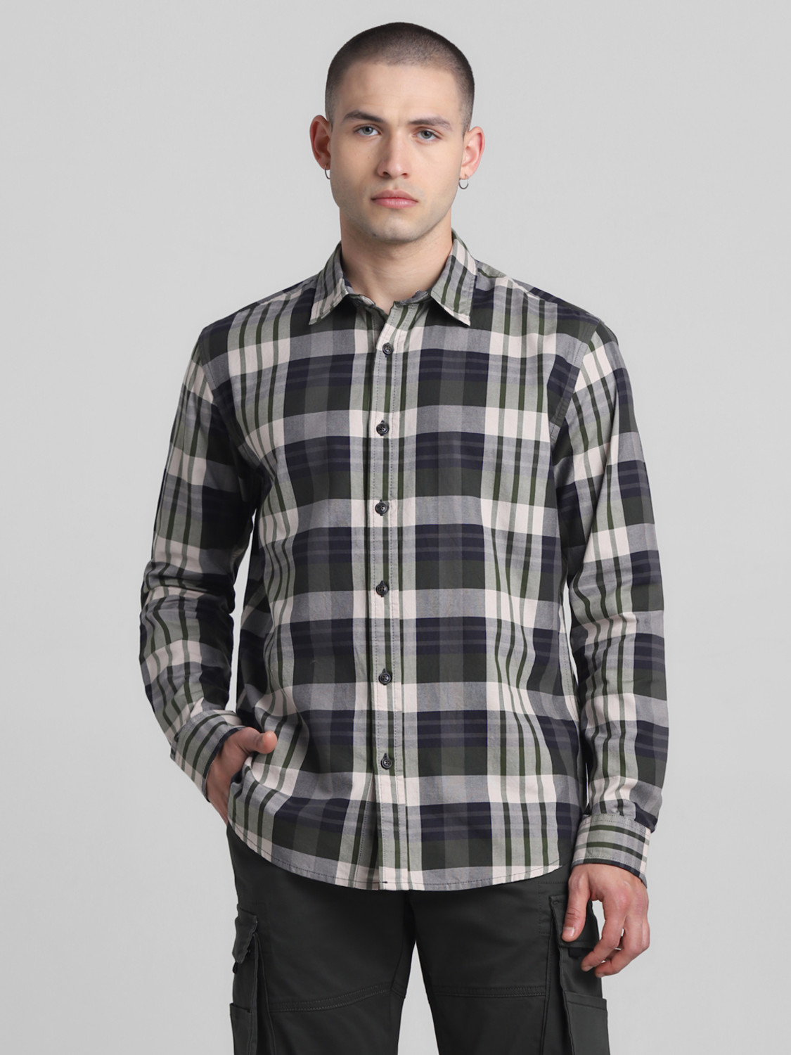 Image of JACK & JONES Men Regular Fit Checkered Spread Collar Casual Shirt