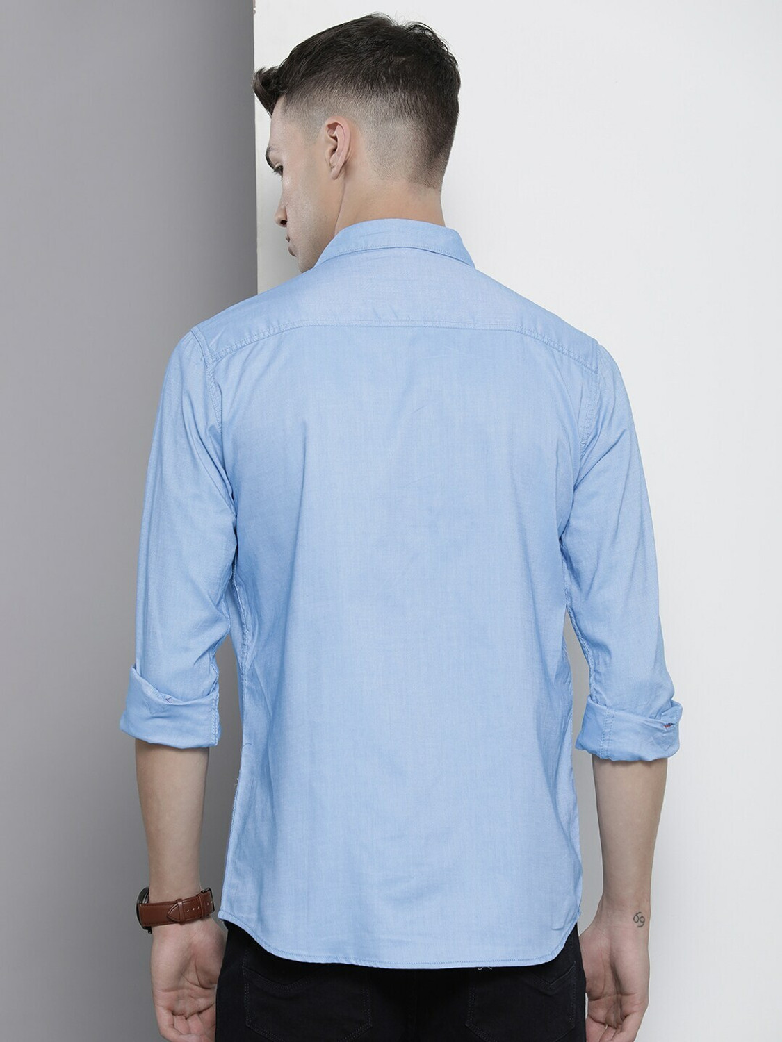 Image of The Indian Garage Co. Men Solid Formal Blue Shirt
