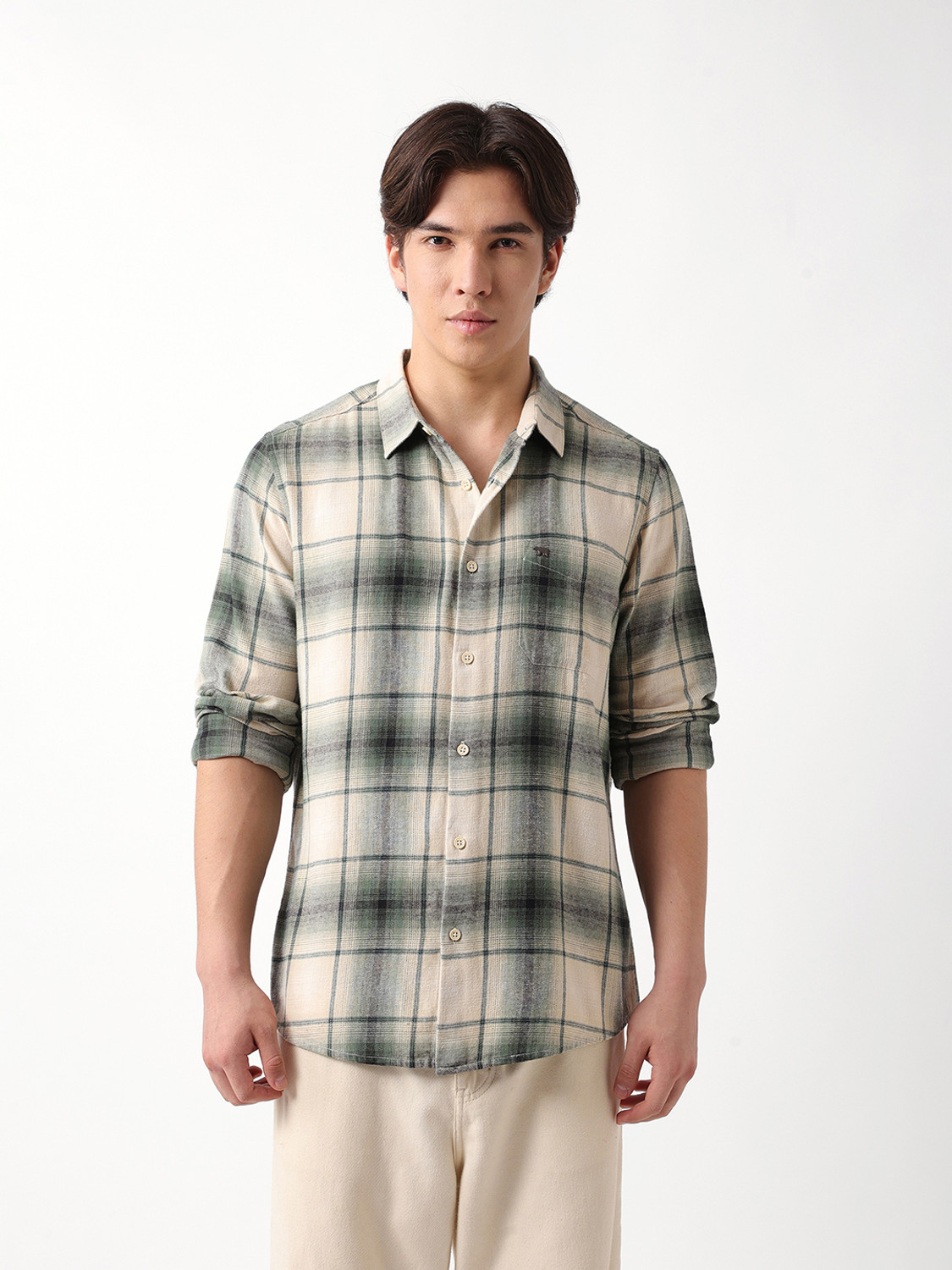 Image of THE BEAR HOUSE Men Checkered Casual Green Shirt
