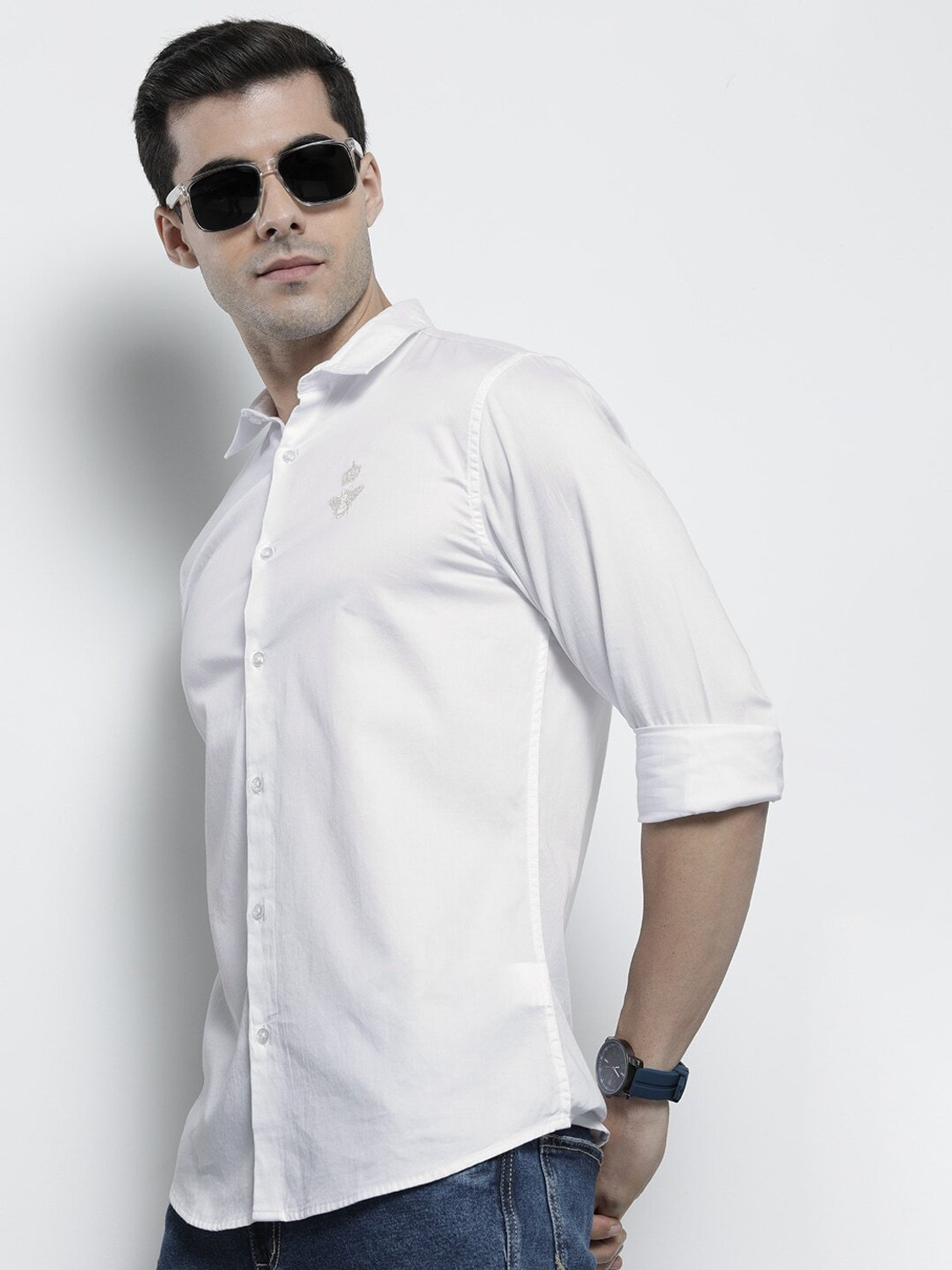 Image of The Indian Garage Co. Men Embroidered Casual White Shirt