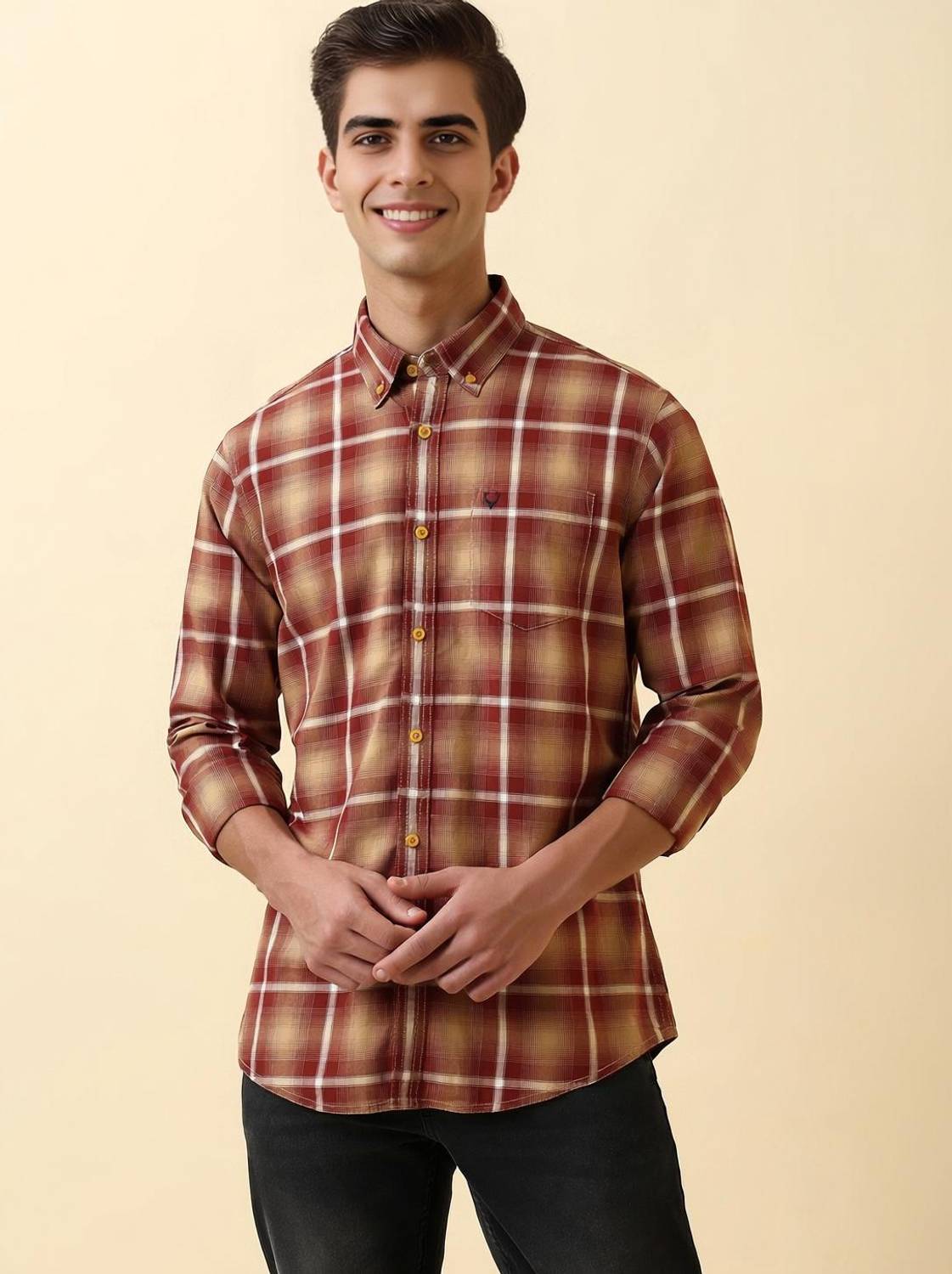 Allen Solly Men Checkered Casual Red, Beige Shirt
