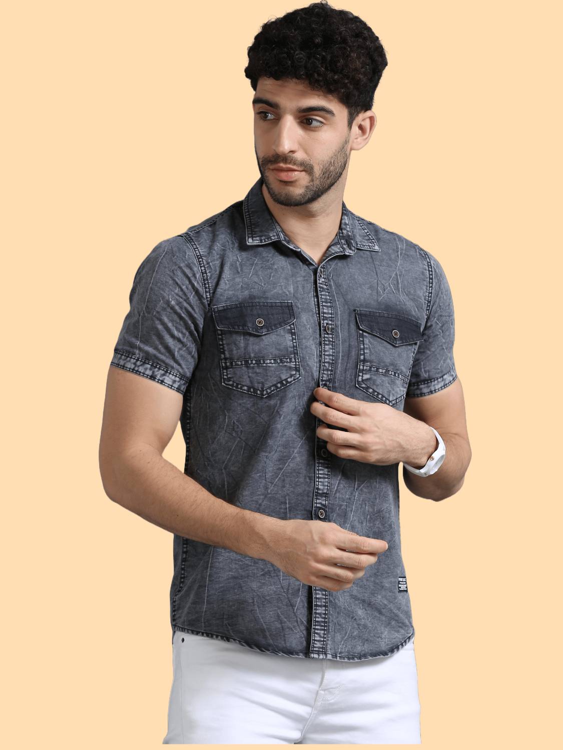 PRINTOUT Men Washed Casual Grey Shirt - Image 3