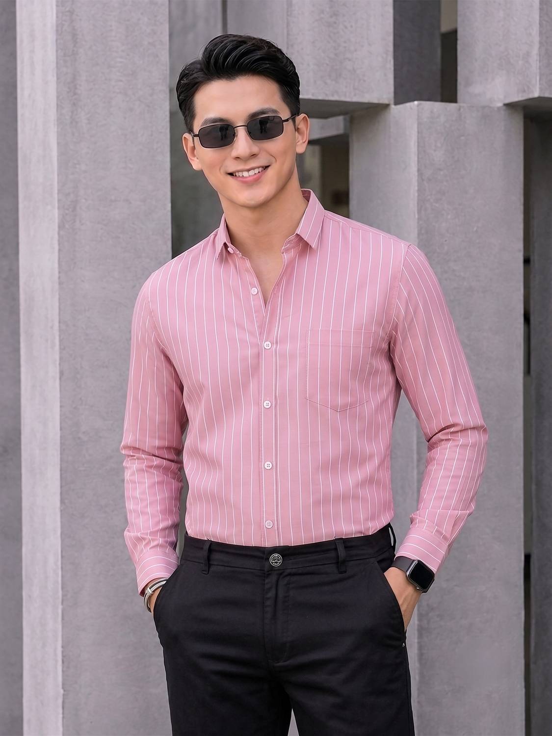 MILDIN Men Striped Grey Shirt - Image 1