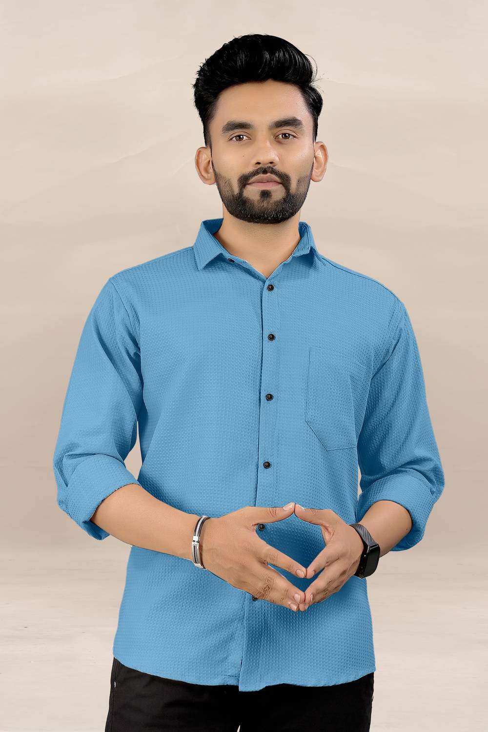 BONDEYE FASHION Men Solid Casual Light Blue Shirt