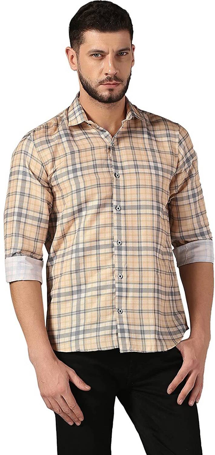ANIRAV Men Striped Casual Yellow Shirt