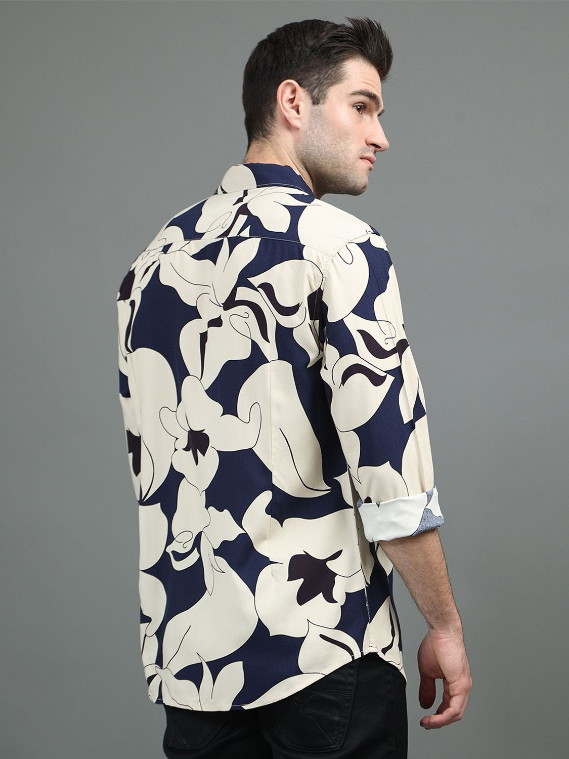 Image of HERE&NOW Men Printed Casual Blue Shirt