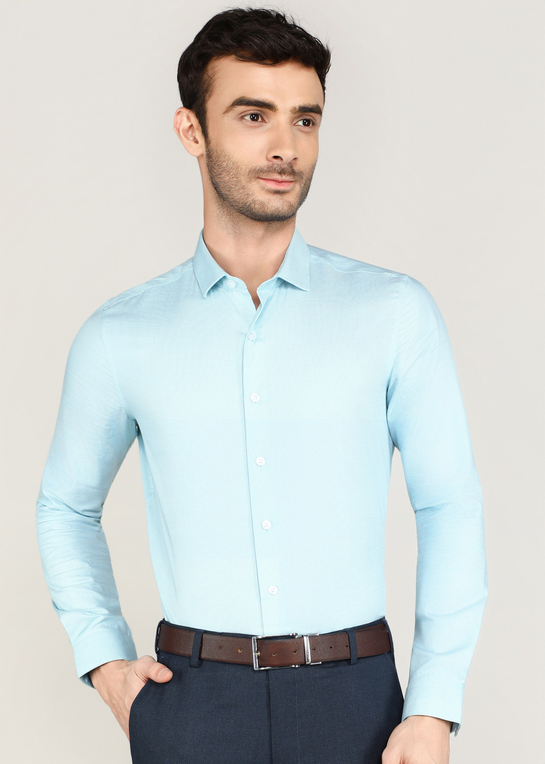 Image of LOUIS PHILIPPE Men Checkered Formal Green Shirt