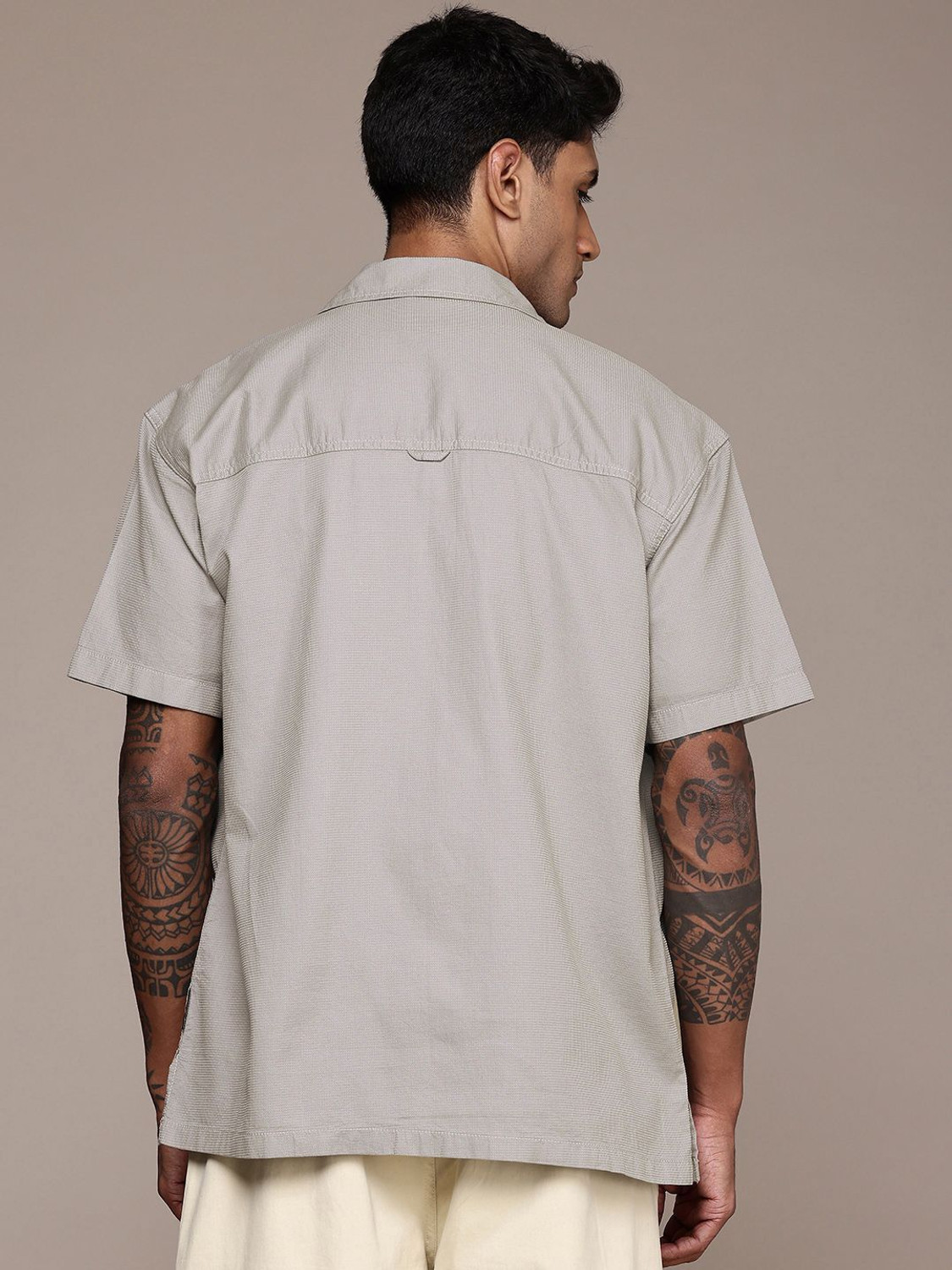 Image of Roadster Men Self Design Casual Grey Shirt