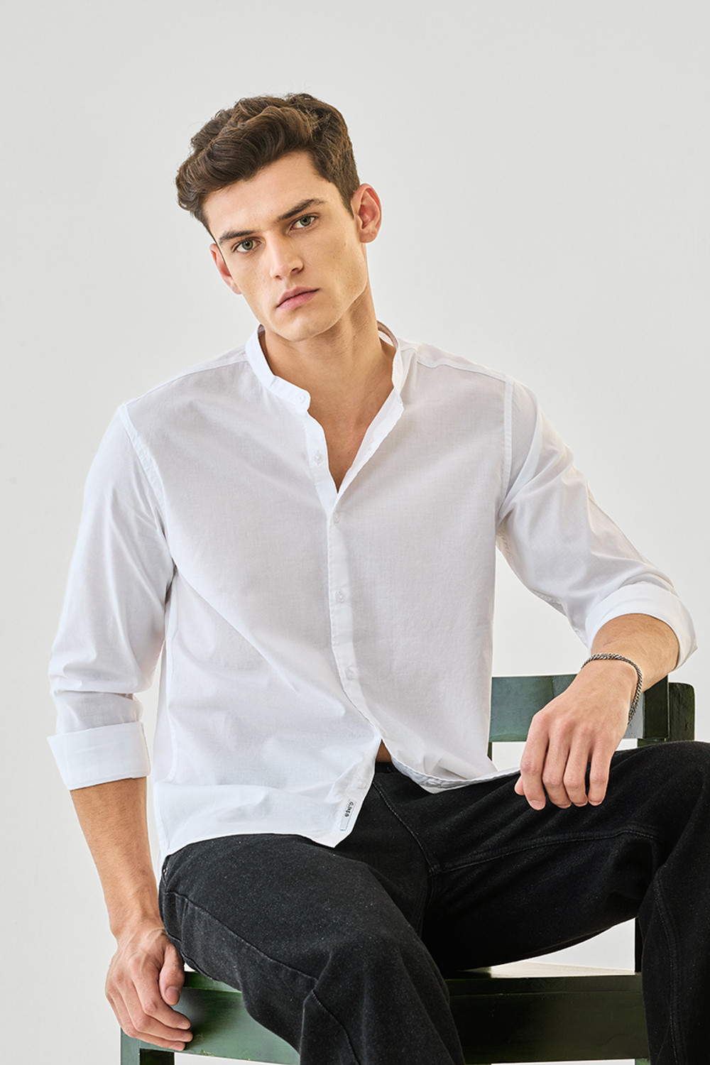 Image of Snitch Men Solid Casual White Shirt