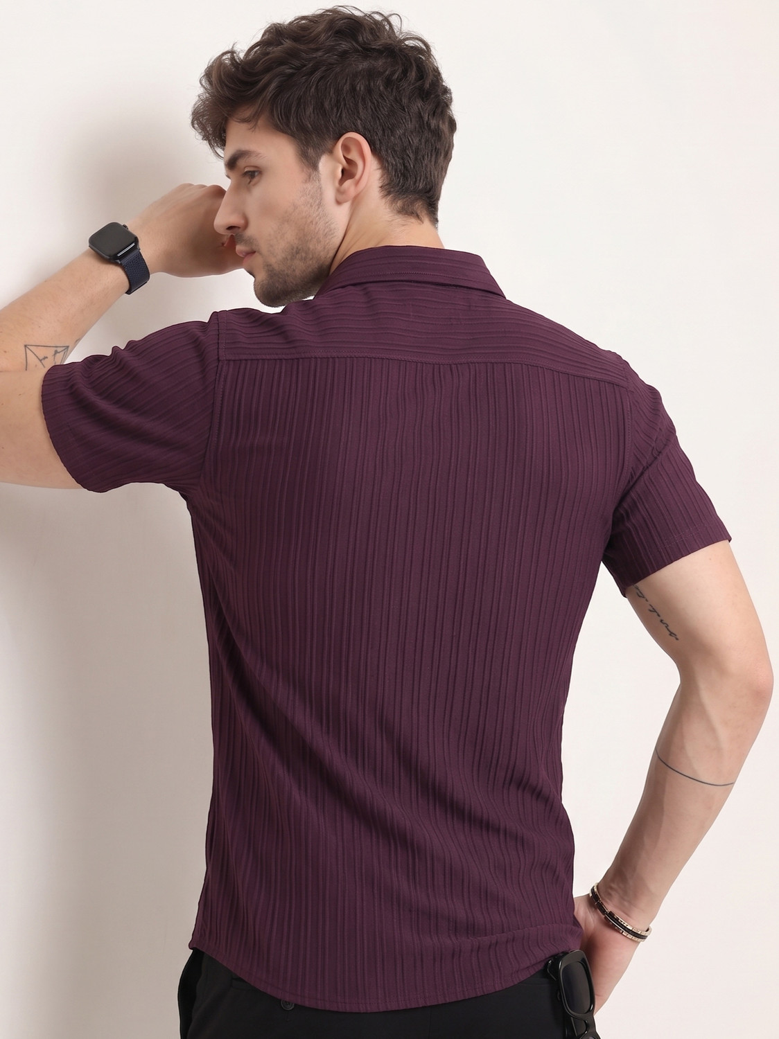 Image of NIVICK Men Self Design Casual Purple Shirt