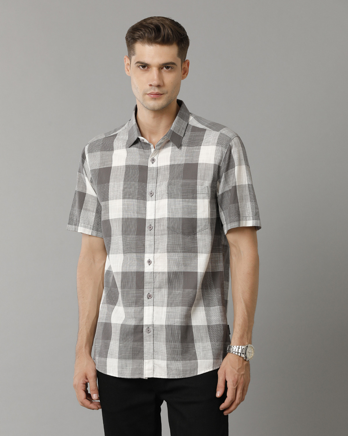 Image of VOI JEANS Men Checkered Casual Grey Shirt