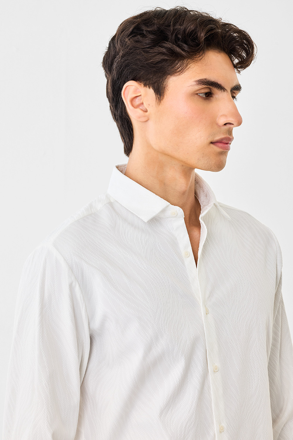 Image of Snitch Men Self Design Formal White Shirt