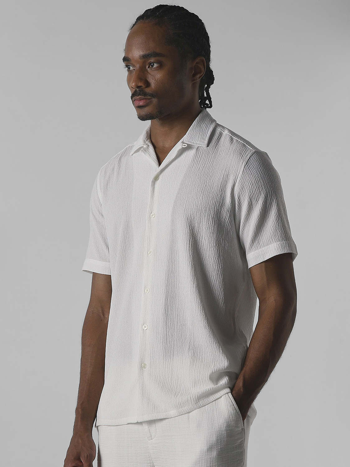 Image of MUFTI Men Solid Casual White Shirt