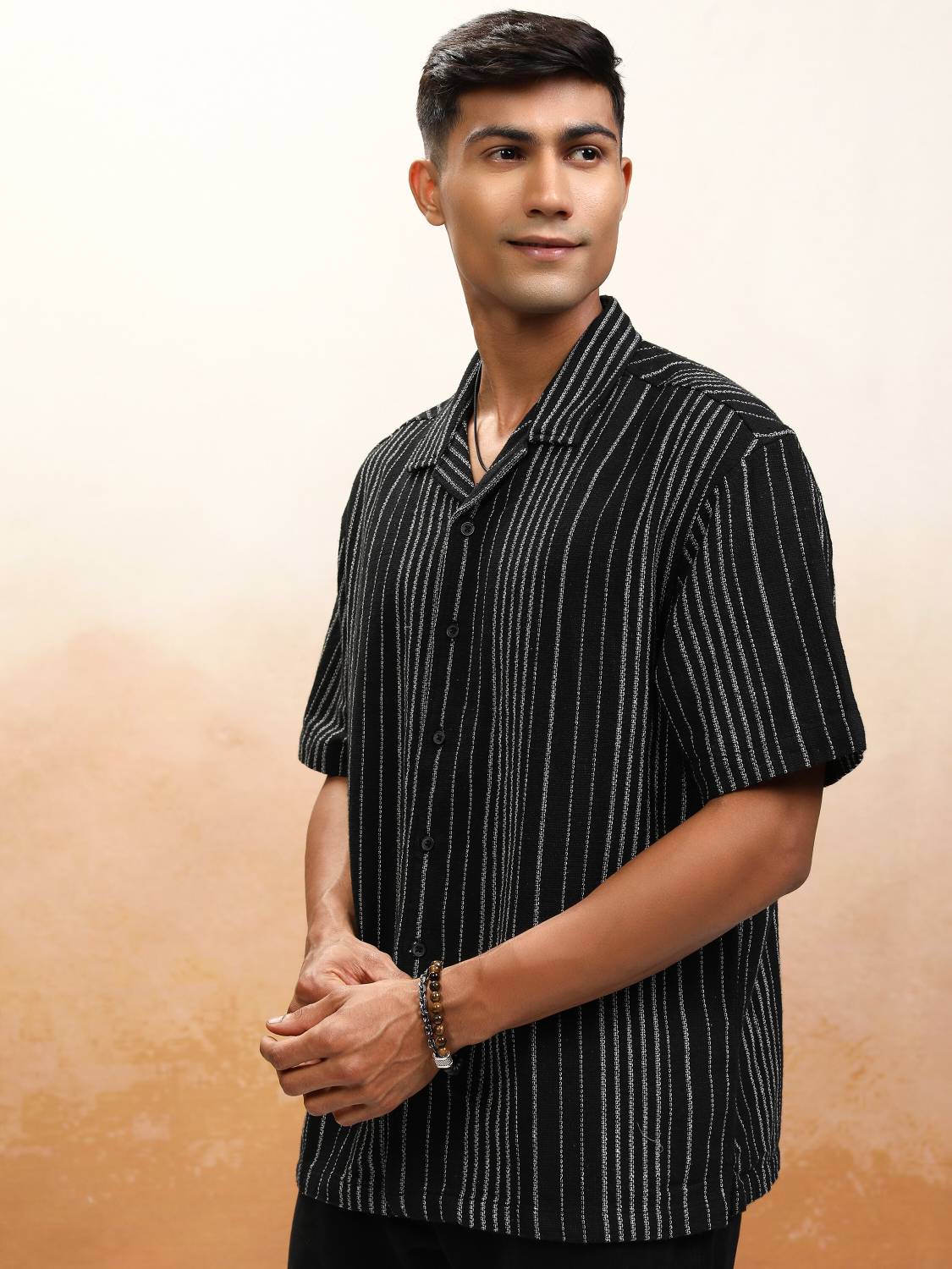 HIGHLANDER Men Striped Black Shirt - Image 4