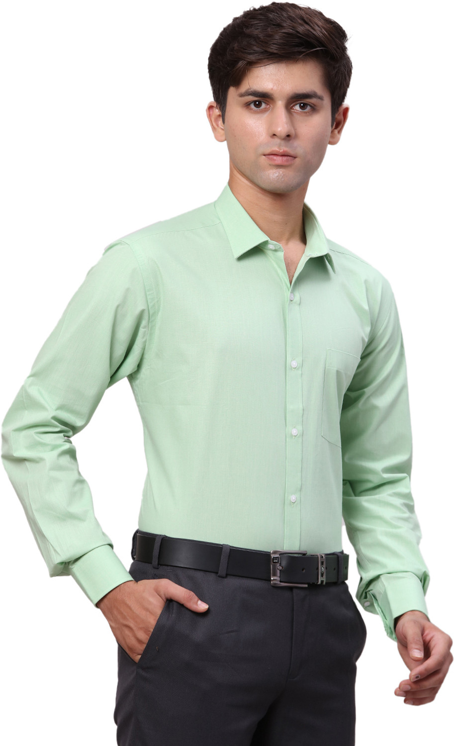 Image of PARK AVENUE Men Self Design Formal Green Shirt