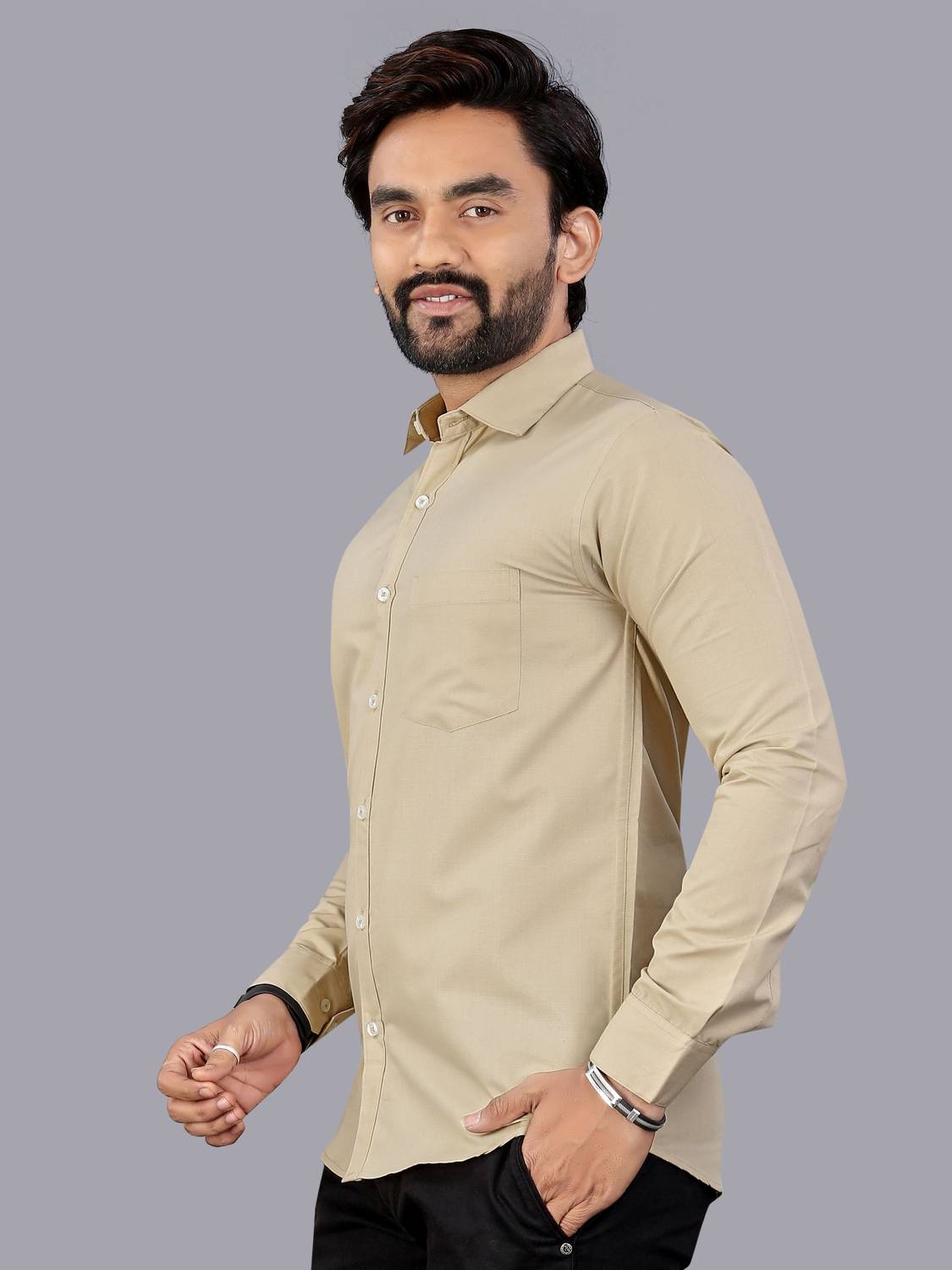 MILDIN Men Solid Formal Cream Shirt - Image 3