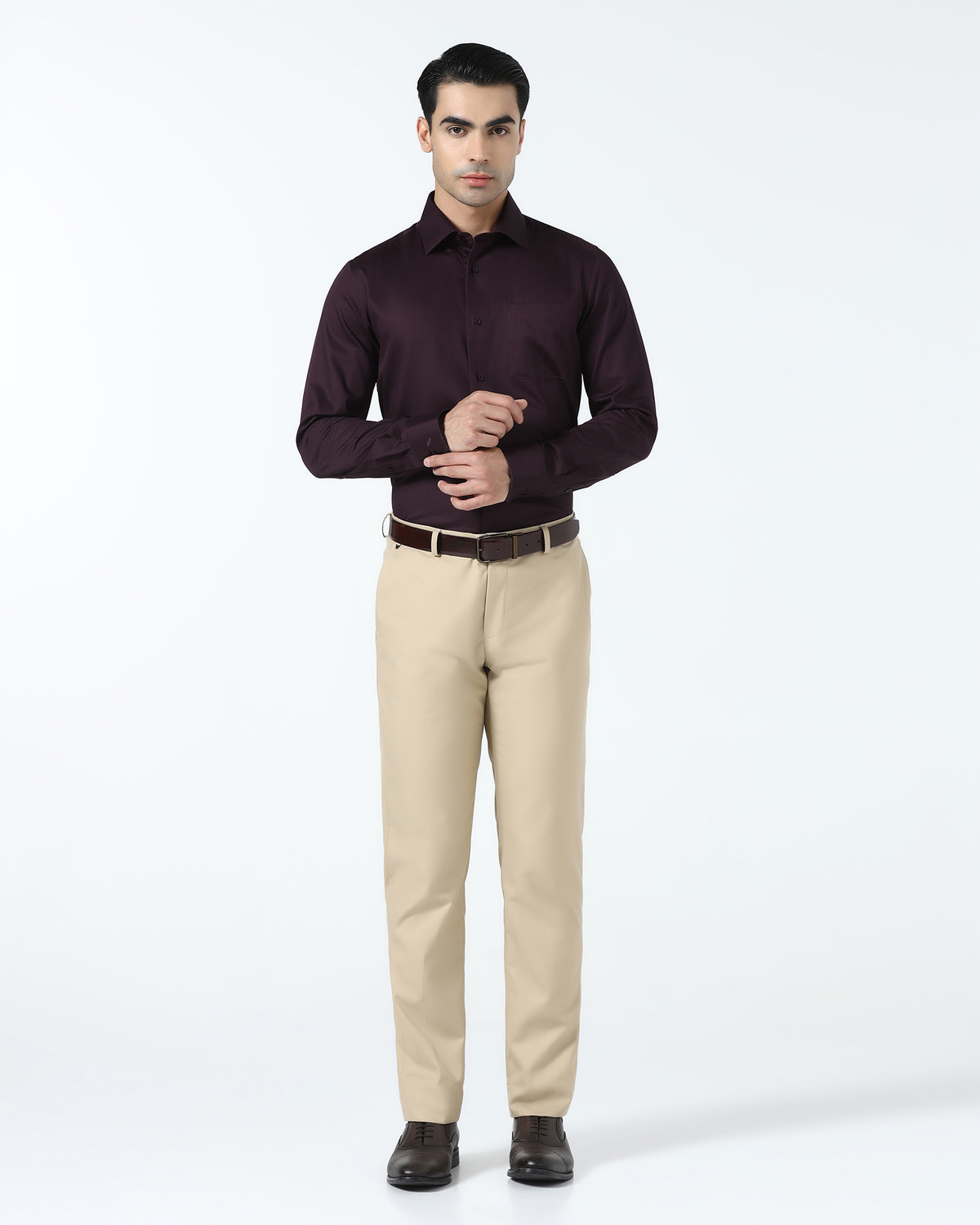 Image of Blackberrys Men Solid Formal Purple Shirt