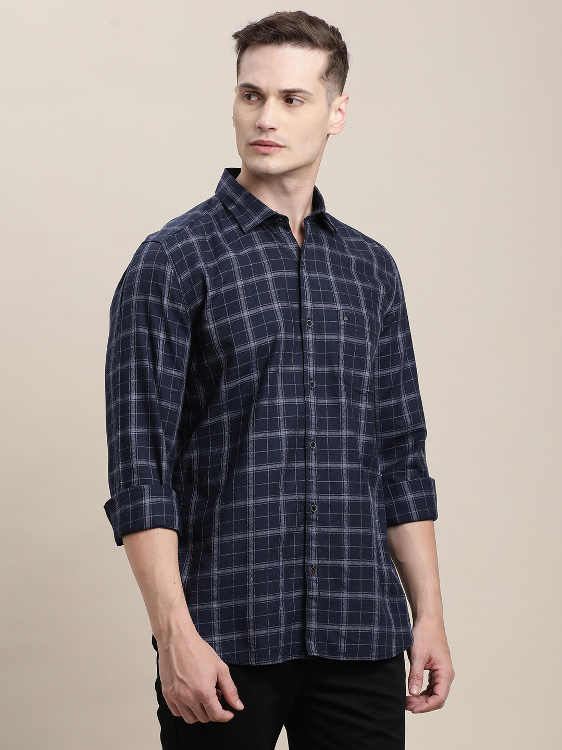Image of TURTLE Men Checkered Casual Blue Shirt