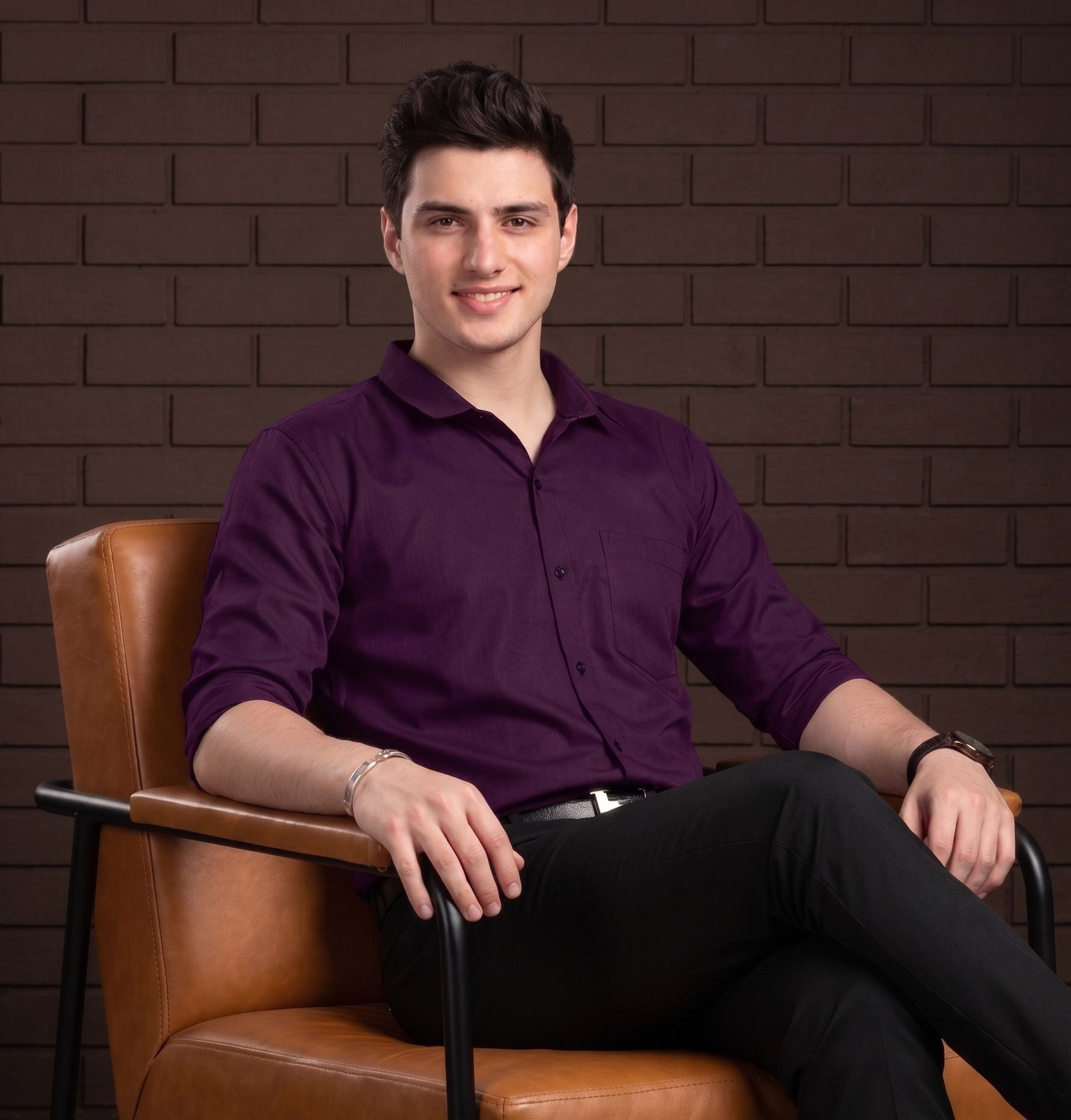 Image of FIBERMILL Men Solid Formal Purple Shirt