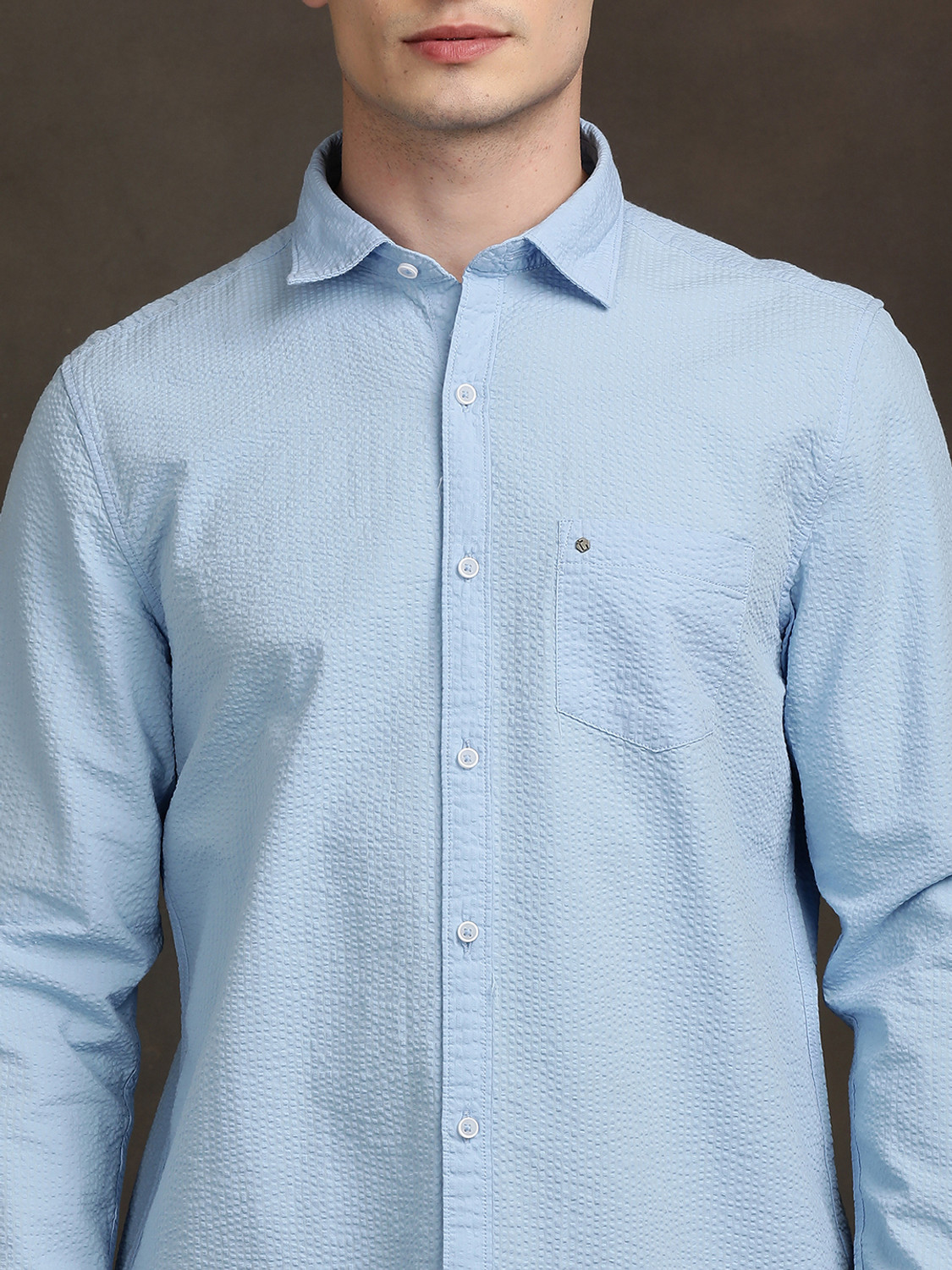 Image of TURTLE Men Solid Casual Light Blue Shirt