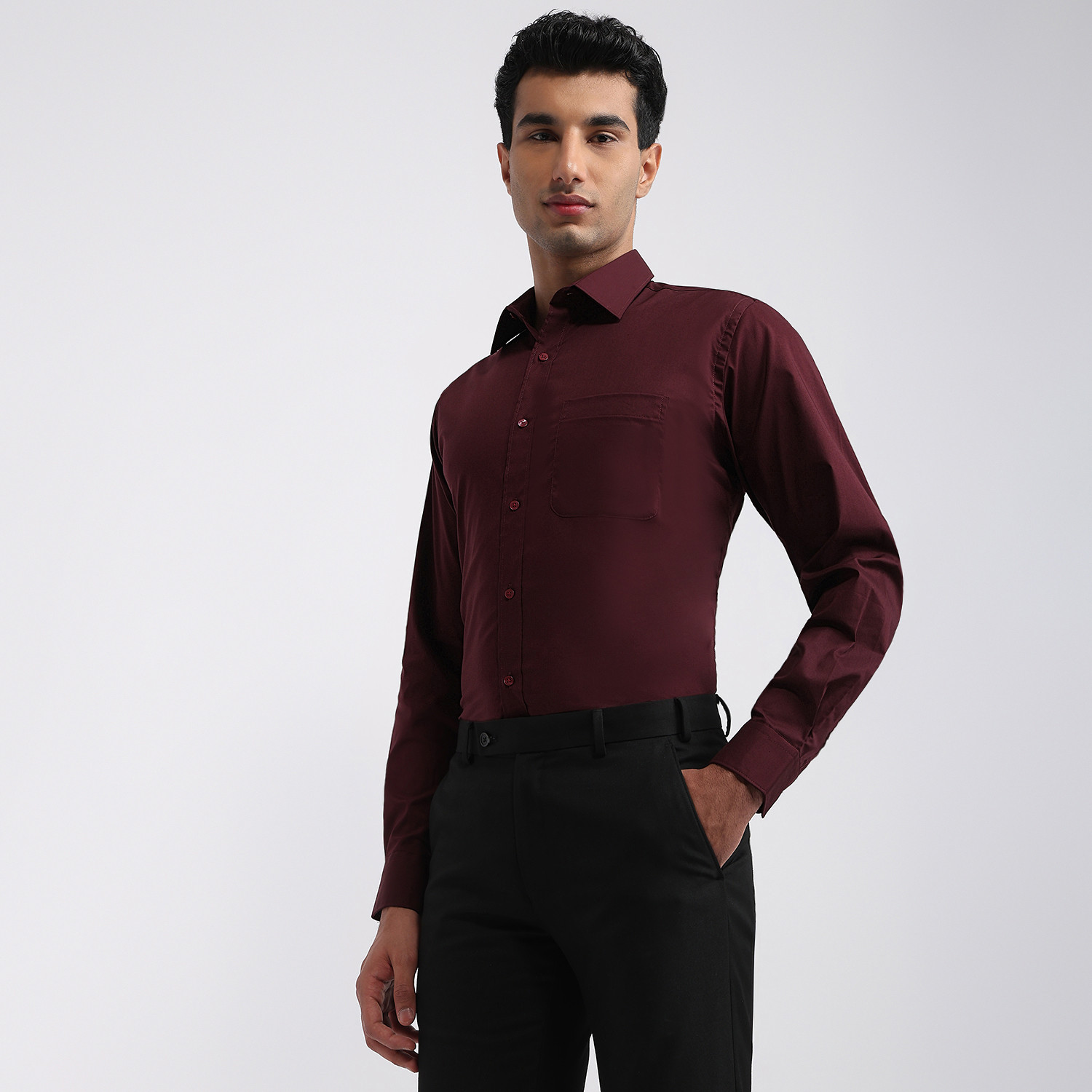 Image of Raymond Men Solid Formal Maroon Shirt