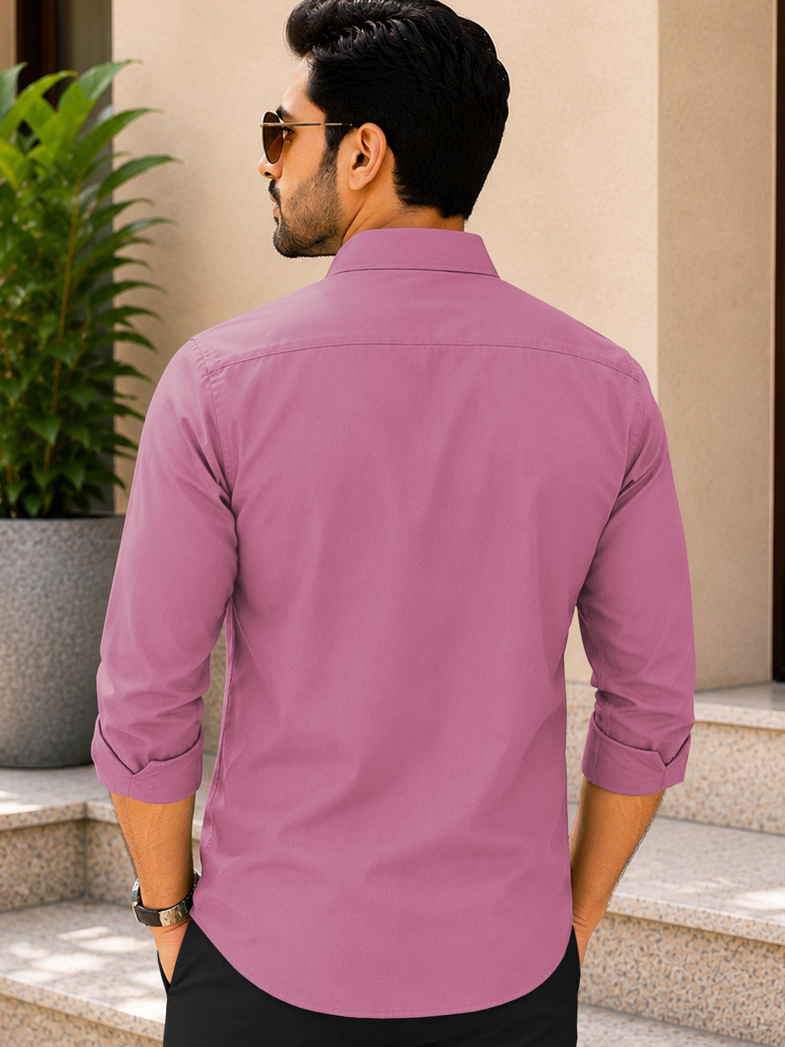 Image of VeBNoR Men Solid Casual Pink Shirt