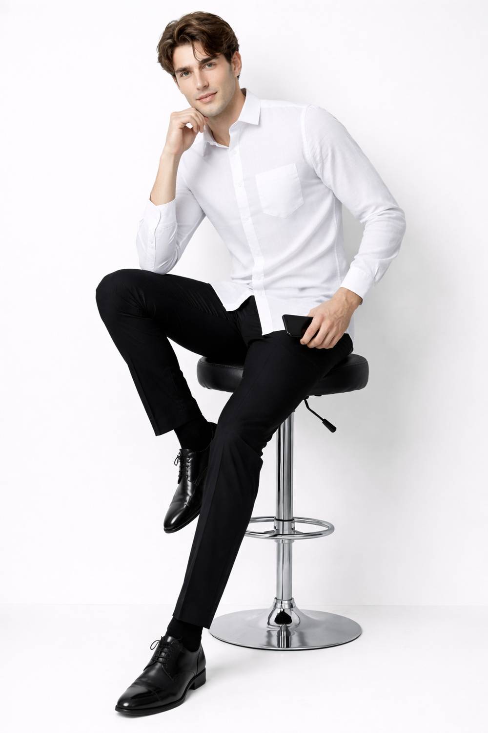 Vooz Men Solid Casual White Shirt - Image 5