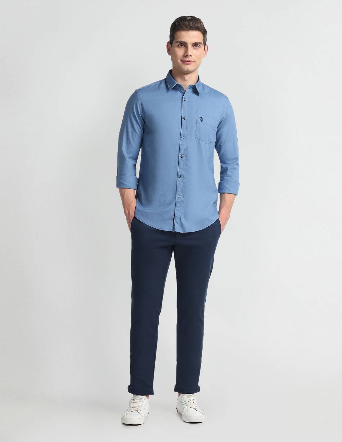 U.S. POLO ASSN. Men Solid Casual Blue Shirt - Image 3