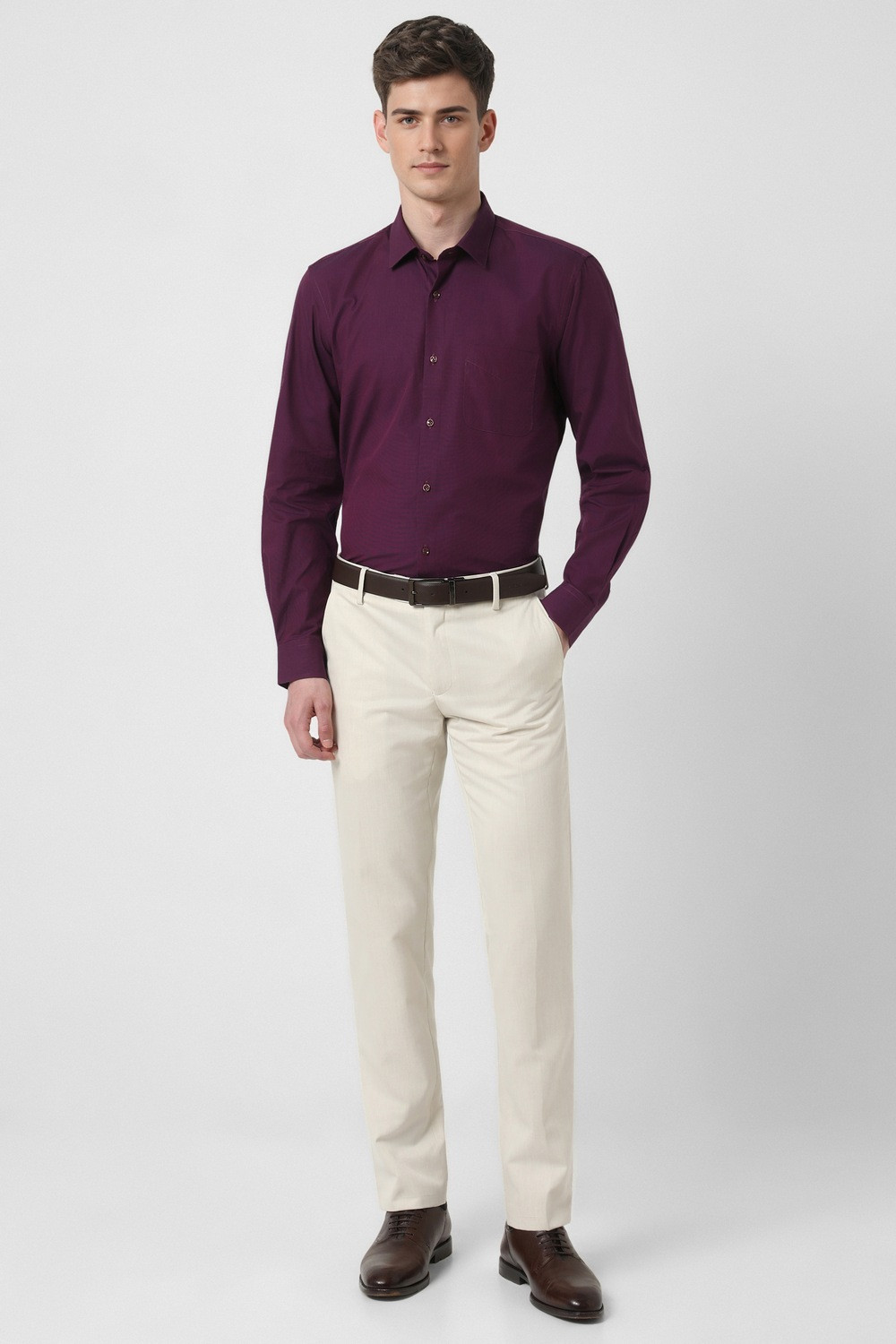Image of PETER ENGLAND Men Solid Formal Purple Shirt