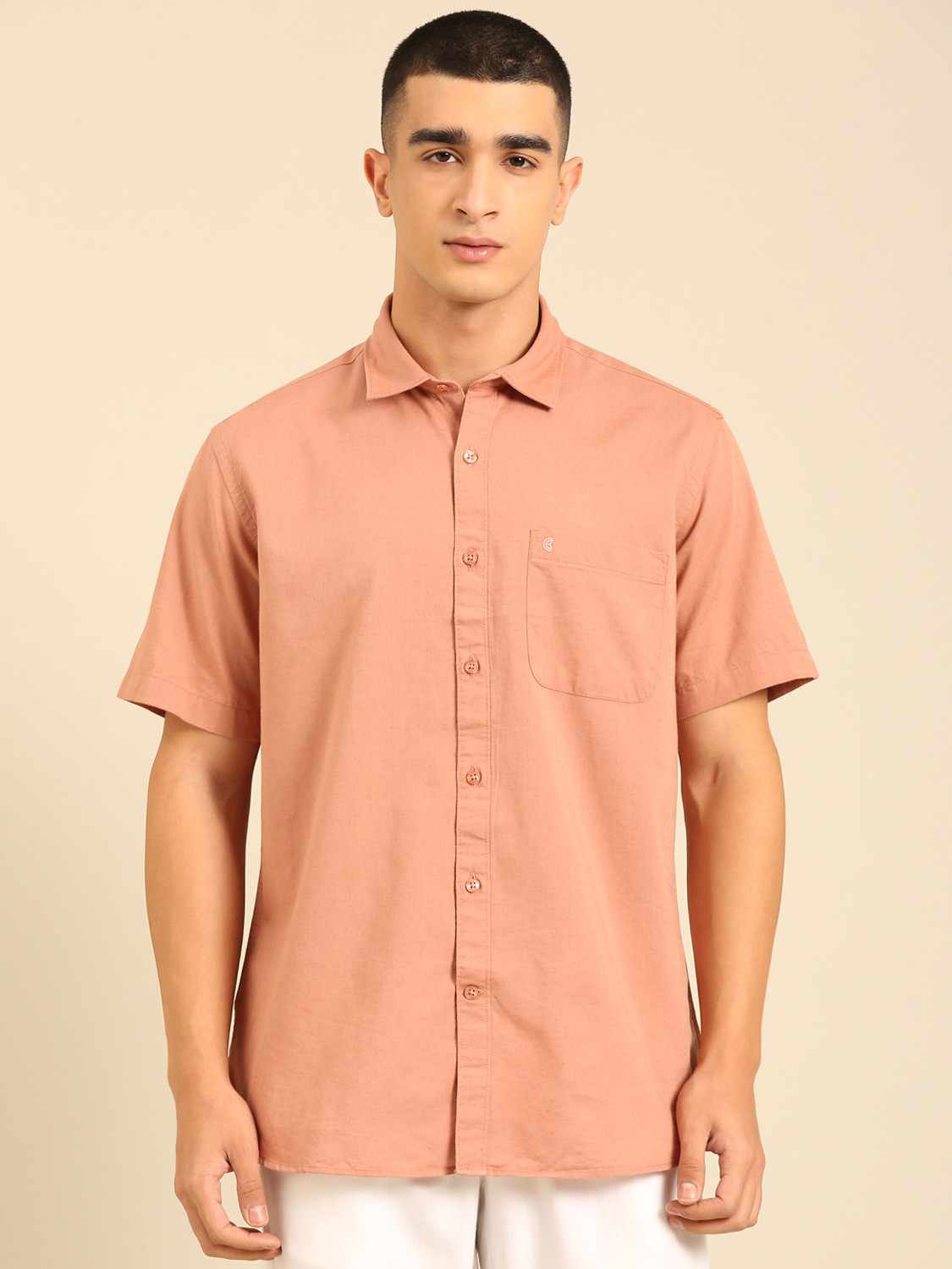 Image of CAVALLO BY LINEN CLUB Men Solid Casual Orange Shirt