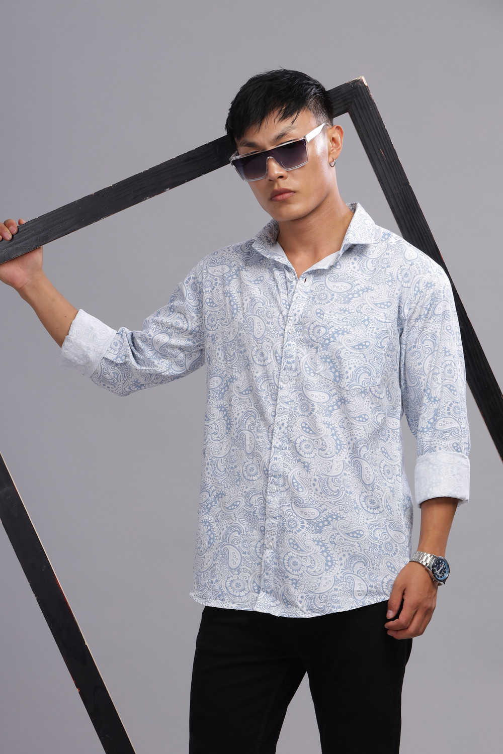 Image of shardha enterprise Men Printed Casual Blue Shirt