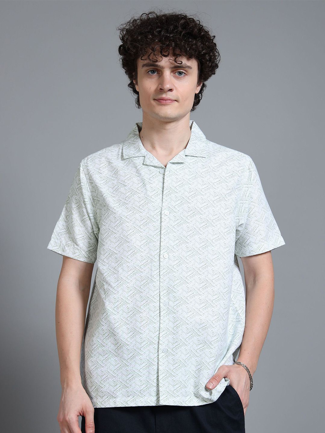 Image of Moda Rapido Men Regular Fit Printed Lapel Collar Casual Shirt