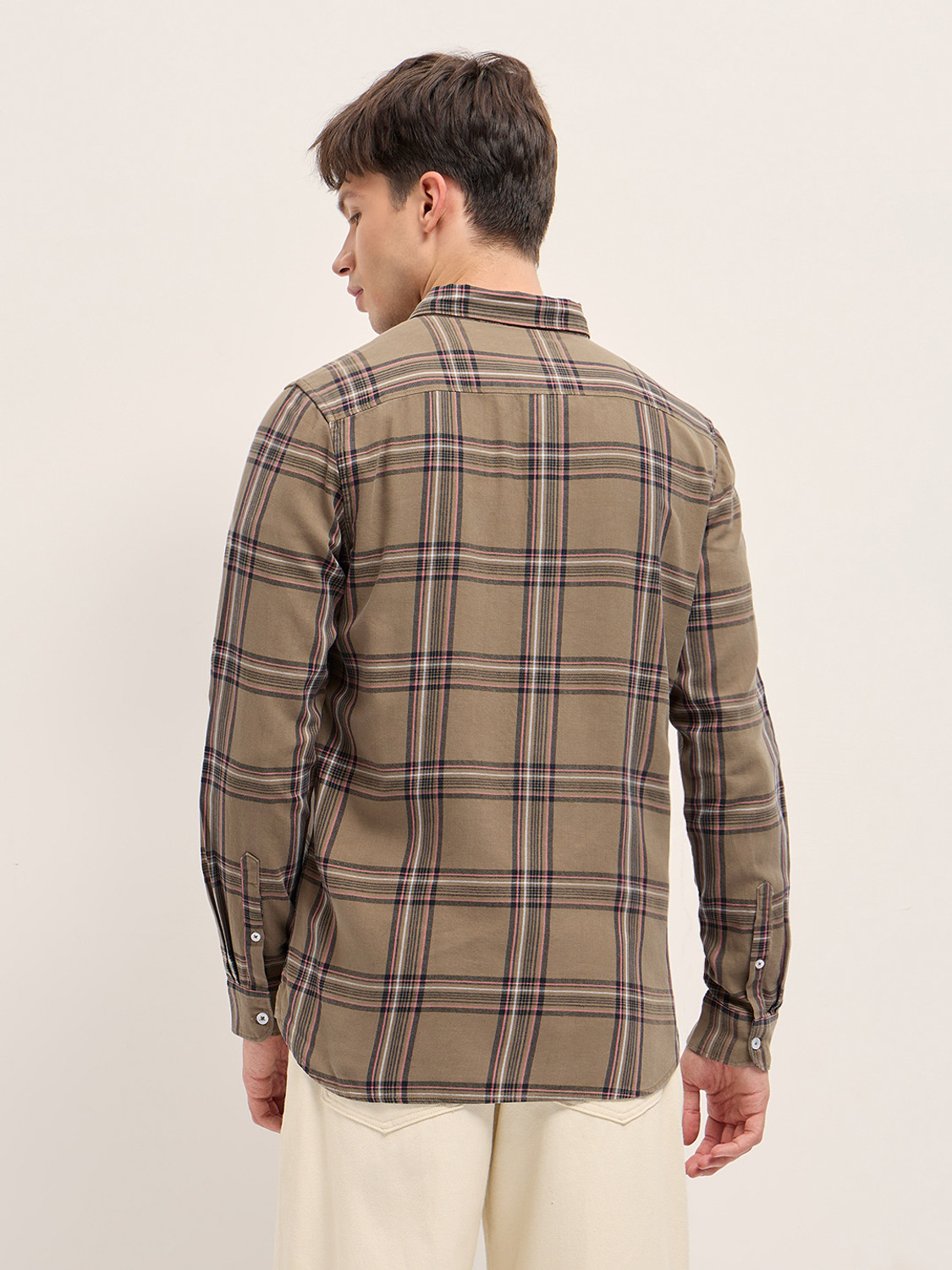 Image of THE BEAR HOUSE Men Checkered Casual Brown Shirt