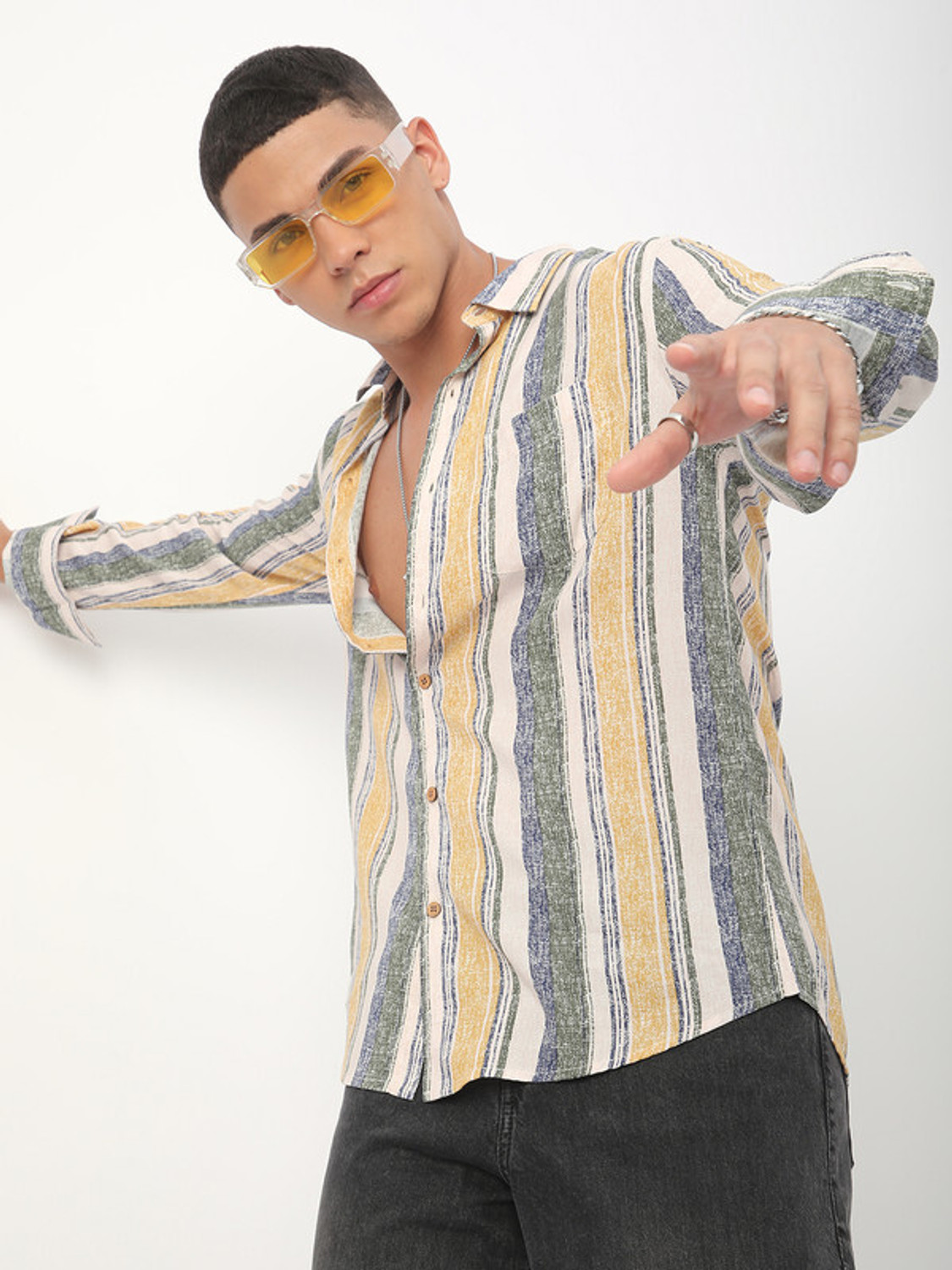 Image of VASTRADO Men Striped Casual Multicolor Shirt