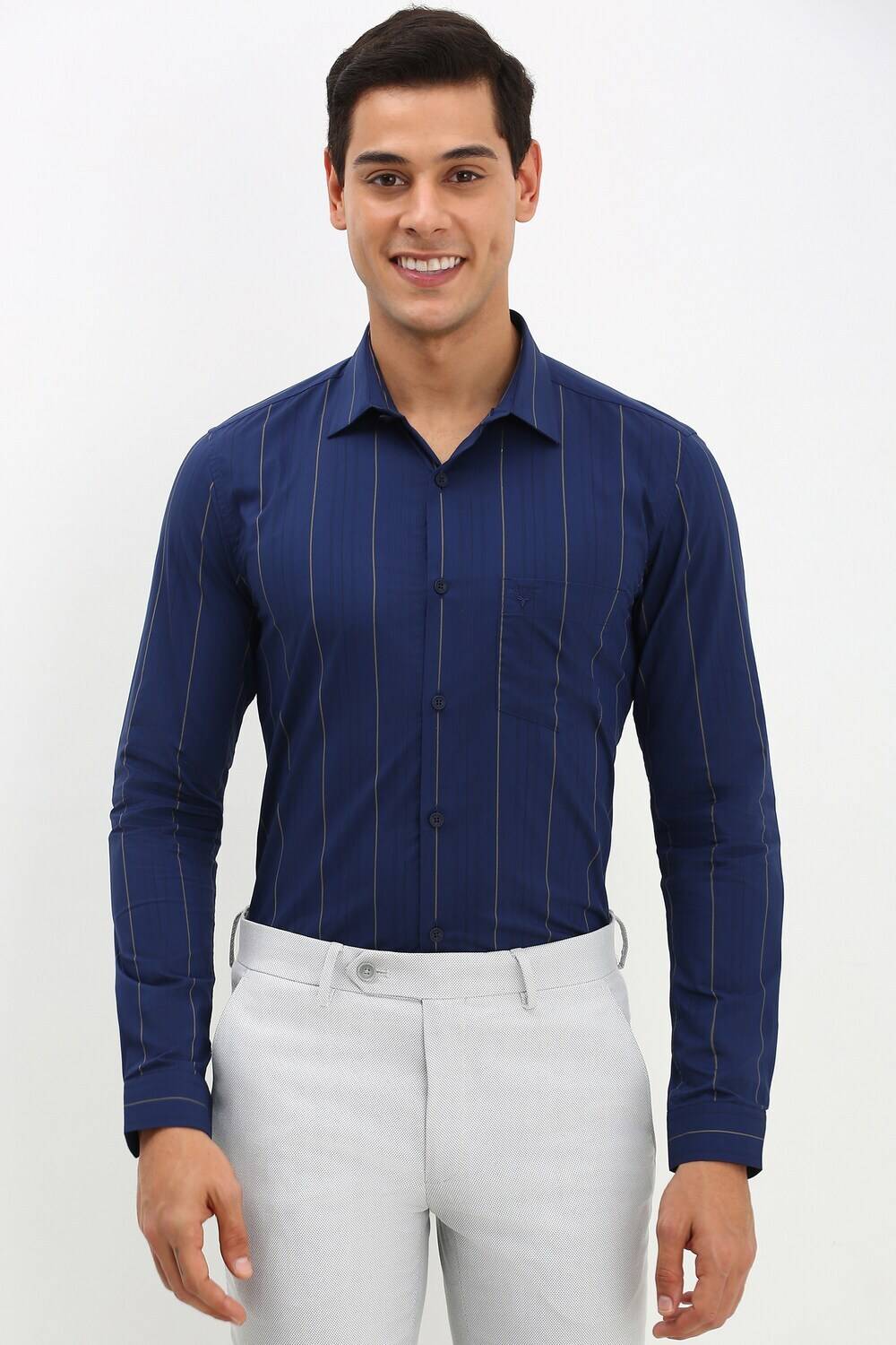 Allen Solly Men Striped Formal Blue Shirt
