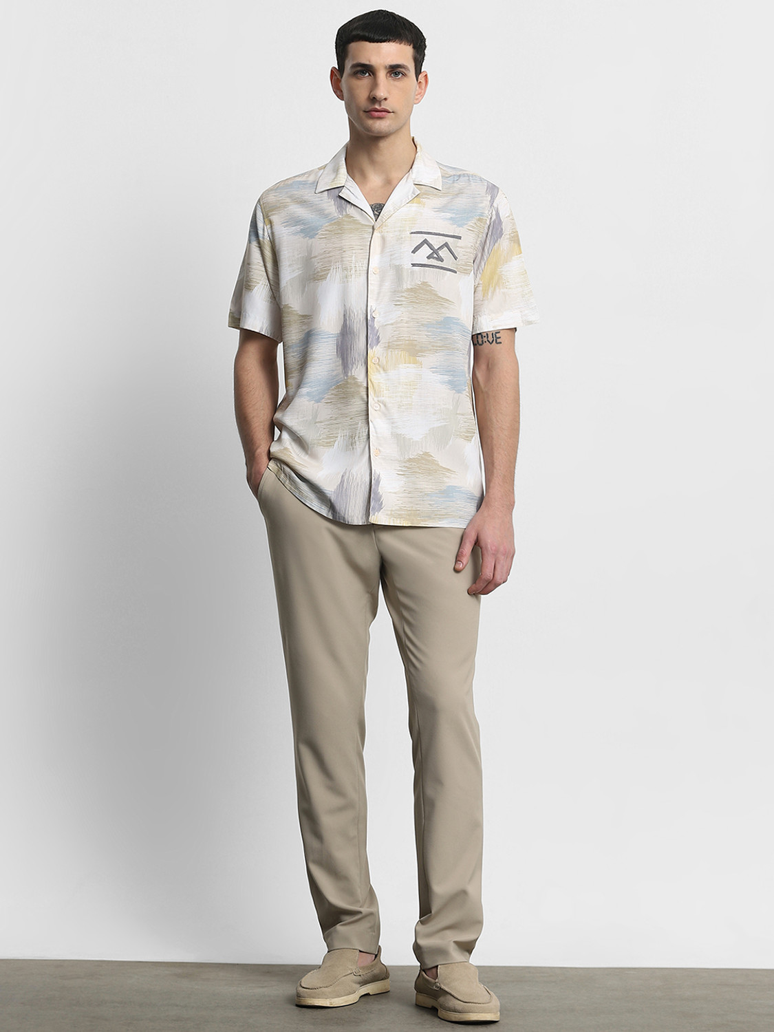 Image of MUFTI Men Printed Casual Beige Shirt